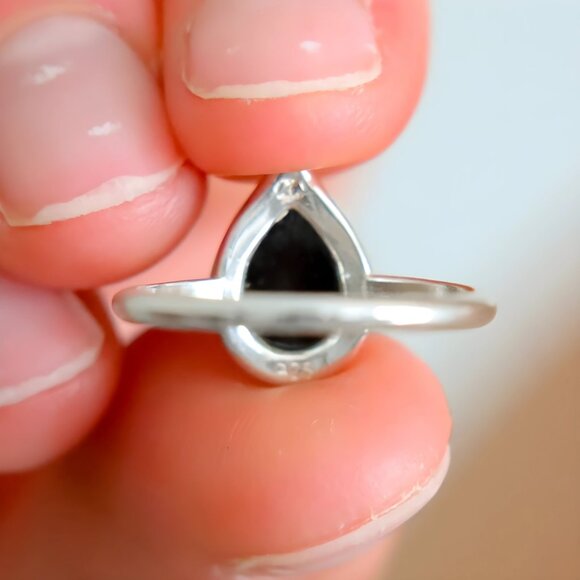 Baltic Green Amber Pear Cut Ring in 925 Sterling Silver Size 8 - Picture 6 of 7